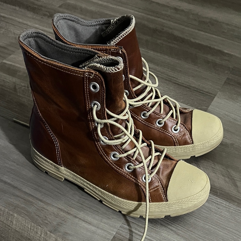 Men's Brown Leather Converse Lace-Up Boots - Rugged High-Top, VGC